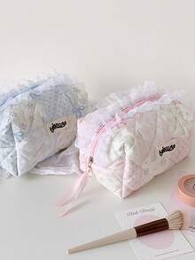 1 Buah Tas Kosmetik Berbahan Renda dengan Hiasan Pita, Tas Penyimpanan Kapasitas Besar, Tas Kosmetik Penyimpanan Mewah dengan Pinggiran Renda - MultiWarna - View 7