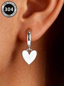 1 par de elegantes pendientes con forma de corazón para adolescentes, adecuados para uso diario, joyería de fiesta o regalo de cumpleaños - Plateado - Ver 1