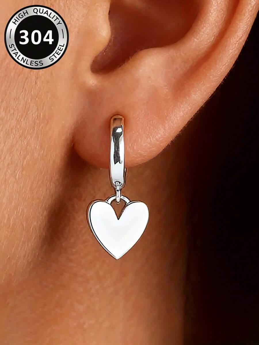 1 par de elegantes pendientes con forma de corazón para adolescentes, adecuados para uso diario, joyería de fiesta o regalo de cumpleaños - Plateado - Ver 1