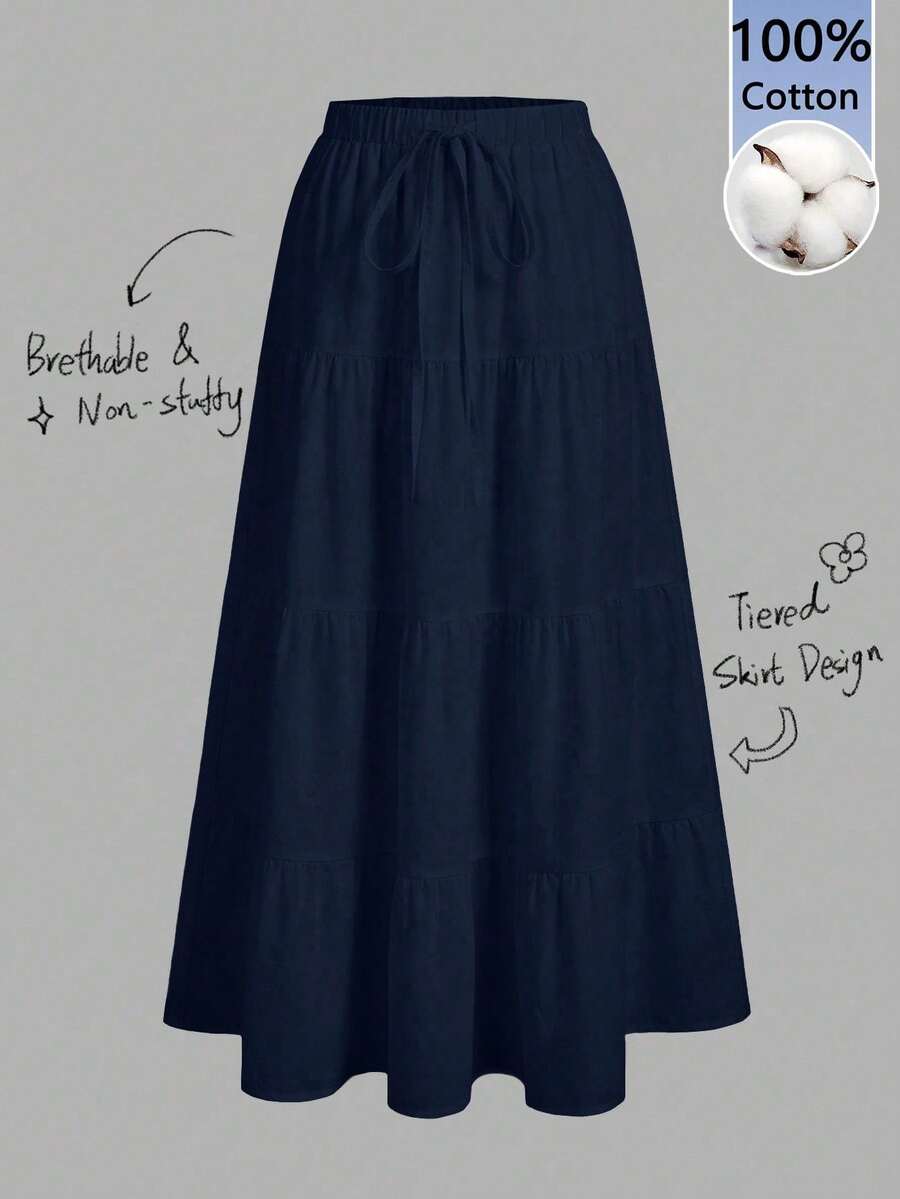 Women's Casual Summer Skirt, Multi-Layer, Candy Color, For Vacation - Biru laut - View 1