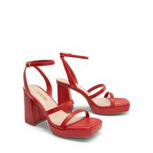 Women High Platform Chunky Heeled Sandals Fashionable Ankle Strap Square Toe Heeled Sandals Party Sandals Y2K Dress Shoes - 紅色 - 查看 7