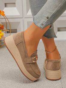 2026 Spring/Autumn New Retro Slip-On Shoes For Women, Thick Sole Platform Casual T-Strap Mary Jane Loafers - Khaki - View 5