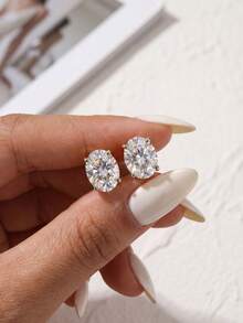 1 Pair 1 Carat Oval Moissanite 4-Prong Earrings, 925 Sterling Silver, Elegant Minimalist Women's Earrings, Christmas & Date Night Jewelry Gift For Her - Four-prong Oval Moissanite Earrings - View 2