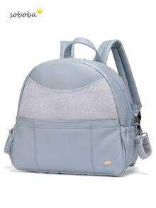 SOBOBA 1pc Fabric Patchwork PU Mommy Bag Large Capacity Multi-Pocket Diaper Backpack With Stroller Hook Suitable For Picnic And Outings - Multicolor - View 15