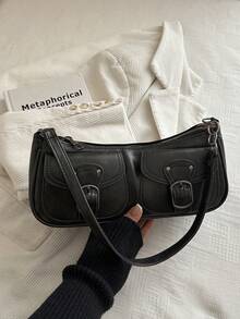 Korean Style Crocodile Embossed Handbag For Women, New Fashion Shoulder Bag, Minimalist Crescent Moon Tote Bag For Women, For Going To Work, Green - 米色 - 查看 11