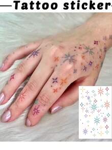 1 pieza Pegatina de tatuaje para dedo y dorso de la mano, Pegatina de tatuaje impermeable con diseño de estrella multicolor, Adecuada para dorso de la mano / dedo / clavícula, Logra fácilmente un estilo de chica enérgica - Multicolor - Ver 1