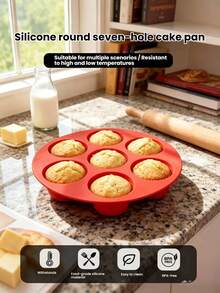 Silicone Cake Mold, Heat Resistant, Easy Release, Round 7-Cavity Home DIY Baking Mold - View 2