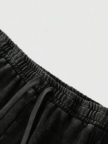 Lonblece 1pc Men's Vintage Washed Loose Sweatpants, Elastic Waist Casual Long Pants, Suitable For Street Style Daily Wear - Black - View 4