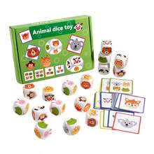 Permainan Dadu Hewan Kayu, Mainan Puzzle Mencocokkan Interaktif Orang Tua-Anak - MultiWarna - View 7