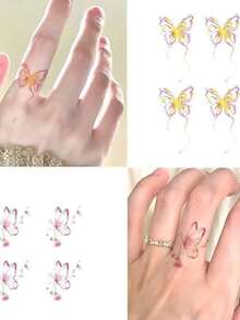 15pcs Dopamine Colorful Butterfly Temporary Tattoo Stickers, Multiple Watercolor / Line Style Butterflies + Cute Pet Elements, Suitable For Fingers, Wrists, Collarbones, Create Energetic Girl Style, Sweet Girl Atmosphere Look - Multicolor - View 4