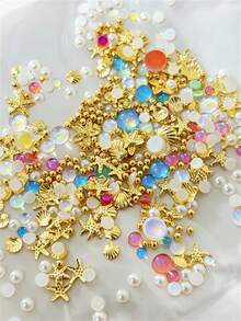 Mixed Metallic Starfish& Mermaid Beads&Half Pearl Nail Charms Golden Alloy Shell/Starfish Nail StudsDIY Summer Holiday Starfish Shell Manicure Rivet - Multicolor - View 6