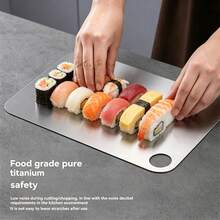 1Pc Silver Stainless Steel Round Hole Cutting Board, Solid Metal Material Anti-Bacterial And Durable. Round Hole Design Convenient For Hanging Storage And Handling. Smooth Surface Not Easy To Leave Knife Marks, Effortless To Clean. Suitable For Cutting Vegetables, Meat And Daily Food Preparation. - 1PC - View 2