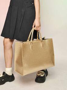 Túi tote thời trang họa tiết da rắn đa năng dùng cho bốn mùa, túi du lịch mua sắm cỡ lớn - Vàng - Xem 3