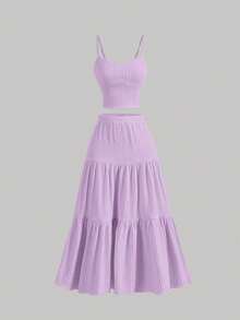 MOD Conjunto de top de tirantes y falda larga azul para mujer - Lila Púrpura - Ver 1