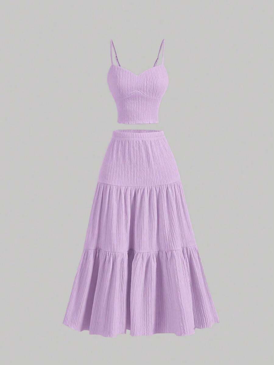 MOD Conjunto de top de tirantes y falda larga azul para mujer - Lila Púrpura - Ver 1