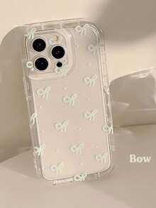 1pc Minimalist White Bow Pattern Airbag Anti-Slip Soft Phone Case Suitable For 17promax/16promx/15promax/13/15/16/17pro/14/11/17Pro/16Pro - Clear - View 1