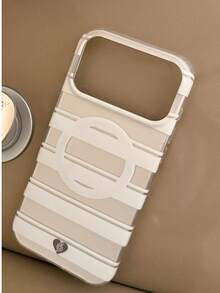 Funda de teléfono minimalista Ins de color plateado y blanco con bloques de color a rayas mate magnética de carcasa dura compatible con iPhone 17 Pro Max, 16 Pro, 15 Pro Max, 13/14 Pro, funda protectora - Blanco - Ver 1