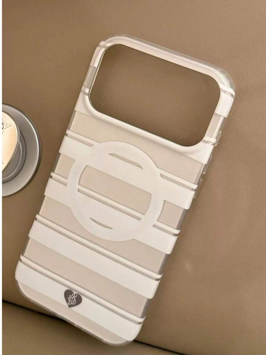 Funda de teléfono minimalista Ins de color plateado y blanco con bloques de color a rayas mate magnética de carcasa dura compatible con iPhone 17 Pro Max, 16 Pro, 15 Pro Max, 13/14 Pro, funda protectora - Blanco - Ver 1