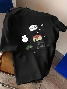 Cute Y2K Style Summer Top. 1pac. Cute Y2K Style Summer Top. Women's 100% Cotton T-Shirt, Y2K Kawaii Style With Japanese Animation Graphic - Cute Bunny And "Take Me Home Because I'm Tired" Slogan, White Short Sleeve Crew Neck T-Shirt, Casual Summer Top, Machine Washable, Spring/Summer Wardrobe Essential. Perfect For Casual Wear. - 黑色 - 查看 2
