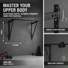 [Free Shipping] Upper Body Workout Station 50" Width For Home Gym Garage Fitness Studio, Adjustable Depth 22" Or 30" Heavy Duty Steel Chin Up Bar 440 Lbs Capacity Wall Mounted Strength Training Equipment-XY607434 - Default0 - View 2