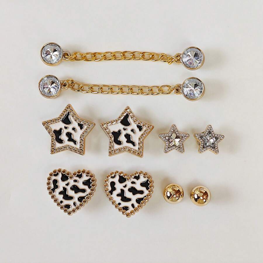 10pcs Shoe Decoration DIY Charms Fashion Versatile Leopard Print Heart Star, Rhinestone Chain Personalized Slipper Decor Buckle Suitable For EVA Beach Shoes, Sandals, Removable Shoe Surface Decoration, Girls' Accessories, Holiday Gift