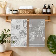 MEMNUN 2入灰色非洲菊幾何花卉「Home Sweet Home」印花廚房毛巾、抹布、手巾、洗碗布，15.75*23.62in(40*60cm)，超柔軟超細纖維現代廚房配件，可機洗，適用於餐廳、廚房、居家裝飾、禮物，四季皆宜 - 彩色 - 查看 8