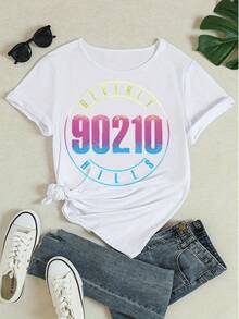Women's Pure Cotton Short-Sleeve Graphic T-Shirt With Beverly 90210 Print - White - View 4