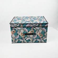 1pc Foldable Fabric Storage Box With Lid, Large Capacity Clothes Organizer, Wardrobe Storage Container, Home Dust-Proof Storage Box, Printed Pattern Storage Solution, Multi-Purpose Foldable Organizer - Blue Waterproof Storage Box - View 2