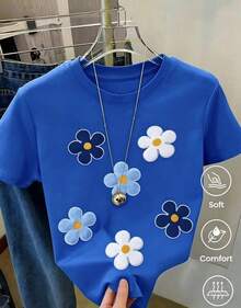 Short-Sleeved T-Shirt For Spring And Summer 2026, Made In Mexico. Cartoon Print, Couple Design, Suitable For Indoor Or Outdoor Wear. Crew Neck, Unisex, Ideal For Office And Leisure. One-Piece Pack. Unisex Cotton Loose-Fitting Short-Sleeved Crew Neck T-Shirt In An Urban Vintage Style. - 藍色 - 查看 9