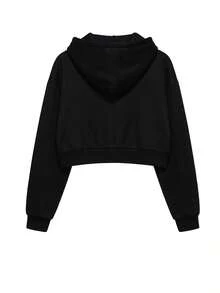 Casual Versatile Loose Solid Color Sweatshirt Black Spring - Black - View 3