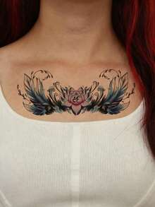 1 pieza Pegatina de tatuaje temporal con patrón de símbolo de yoga de loto y pluma estilo europeo, diseño de tatuaje realista, adecuado para viajes, festivales de música, juegos, regalos de graduación, para 3-5 días - Multicolor - Ver 5