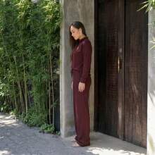 Women's Woolen Set - Pants And Turtleneck Top - Winter - Burgundy - View 2