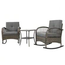 Rattan Balcony Set (3 Pieces), Grey Cushions, 160 Kg Load Capacity - Grey - View 7