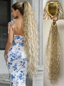 Esta peluca de coleta de 38 pulgadas extra larga, ondulada natural y de color ombre multicolor está hecha de fibra sintética resistente al calor, con un diseño de cordón, muy adecuada para que las damas la usen en fiestas y en la vida diaria. - Multicolor - Ver 24