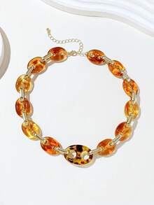 1pc Fashionable Retro Exaggerated Bohemian Style Thick Brown Acrylic Beaded Necklace, Suitable For Women, Couples, Parties, Daily Wear, Luxury & High-End - Multicolor - View 4