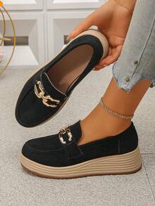 2026 Spring/Autumn New Retro Slip-On Shoes For Women, Thick Sole Platform Casual T-Strap Mary Jane Loafers - Black - View 6