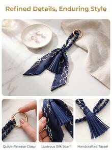 1pc French Style Tassel Scarf Keychain, Luxury Fashion Ribbon Bow Bag Charm, Scarf Tassel Pendant Key Ring, Car Key Decorative Hanging Ornament - Multicolor - View 10
