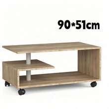 1 Piece Functional Rolling Coffee Table, 90x5icm Wheeled Multi-Tier Storage Table, Great For Living Room, Office & Small Apartments, Coffee Table, Low Table, Side Coffee Table, Rolling Tea Table, Home - Wood Color - View 11