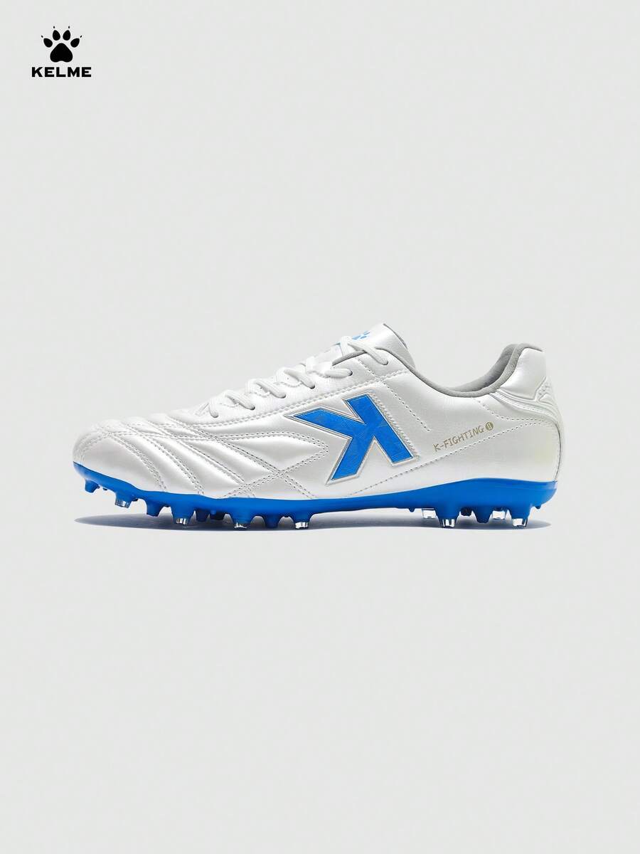 KELME Men's MG Short Stud Football Shoes, Professional Match & Daily Training For Natural And Artificial Grass, Frisbee - White and Blue - View 1