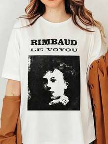 T-shirt Arthur Rimbaud Le , Marchandise littéraire du poète français Benjamin Fondane, T-shirt Rimbaud Le , Halo Unisexe Softstyle, Impression photo rétro noir et blanc pour hommes et femmes, Y2K Harajuku Streetwear - Blanc - Voir 7