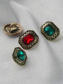 10pcs/Pc Vintage Square Faux Gemstone Metal Buttons, Suitable For Clothing Sewing, Sweater, Cardigan, Jacket Decoration, DIY Gift Box, Handmade Crafts - Multicolor - View 5