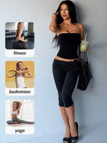 1pc Seamless Bandeau Camisole For All Seasons, Casual Daily Wear, Includes Invisible Transparent Shoulder Straps, Breathable And Cool For Summer, Push-Up, Waist And Tummy Control - Black - View 6