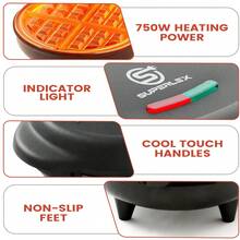 SUPERLEX 750W Waffle Maker, Mini Waffle Iron, Automatic Temperature Control, Non Stick Coating, Cool Touch Handle, Round Waffle Machine For Family - 英規插(220-240V) - 查看 8
