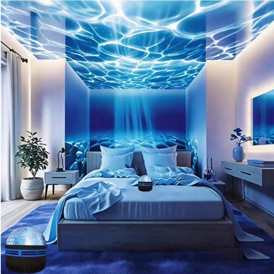 1PC Romantic Multi-Color Wave Projector | LED Water Ripple Projector With Remote Control And Color Adjustment, Perfect Gift For Birthday, Wedding, Halloween And Home Decor, Room Decoration, Night Light, Atmosphere Light, Projection Lamp