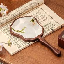 復古木製手持化妝鏡，美人魚尾柄，便攜式，適合旅行與日常梳妝，適用於紋身、修眉與面部修整 - Handheld Style - 查看 10