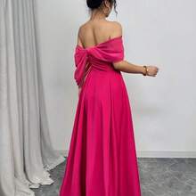 Vestido entero con cuello alto retorcido y cintura con drapeado sin tirantes para mujeres - Color caoba - Ver 3