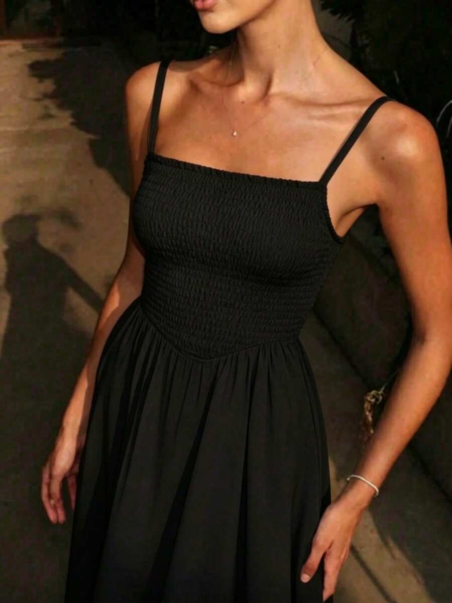 女款優雅淺藍色百褶修身洋裝,夏季度假海灘裙、婚禮賓客禮服、畢業派對洋裝、下午茶與日常通勤夏季洋裝 - 黑色 - 查看 1