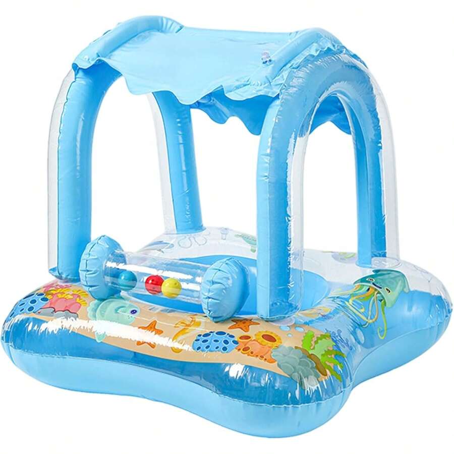Flotador de Natación para Bebés, Flotador Inflable para Piscina con Protección Solar y Campana, Juguetes de Piscina de PVC con Dibujos Animados para Niños de 1 a 3 Años - 1 - Ver 1