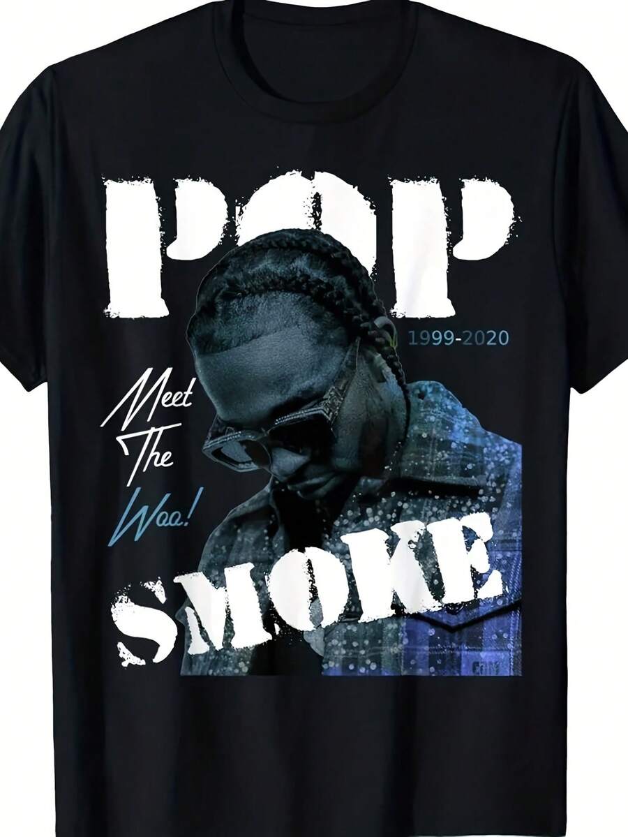Camiseta Unisex con Diseño de Humo - Moda Urbana Hip-Hop con Texto Ahumado y Temática de 1999-2020, Negra con Diseño de Humo - Negro - Ver 1