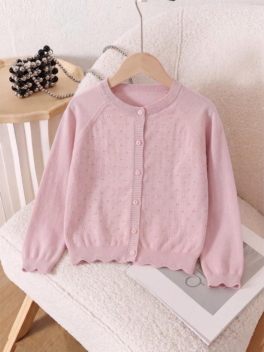 Girls' Solid Color Knitted Lightweight Cardigan, Suitable For Home Wear, Outings Or Eid Al-Adha Gift
